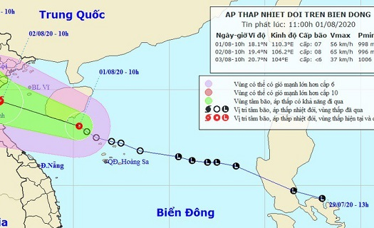 Áp thấp nhiệt đới có thể mạnh lên thành bão, ngày 02/08 đổ bộ vào đất liền