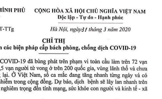 Cách ly toàn xã hội trong vòng 15 ngày.